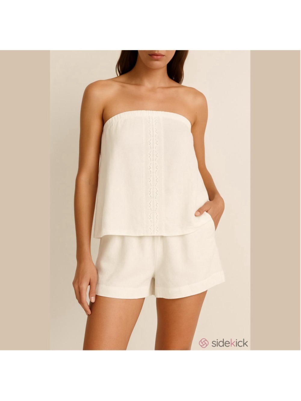 Women's MON RENN White Paradise Strapless Crop Top L